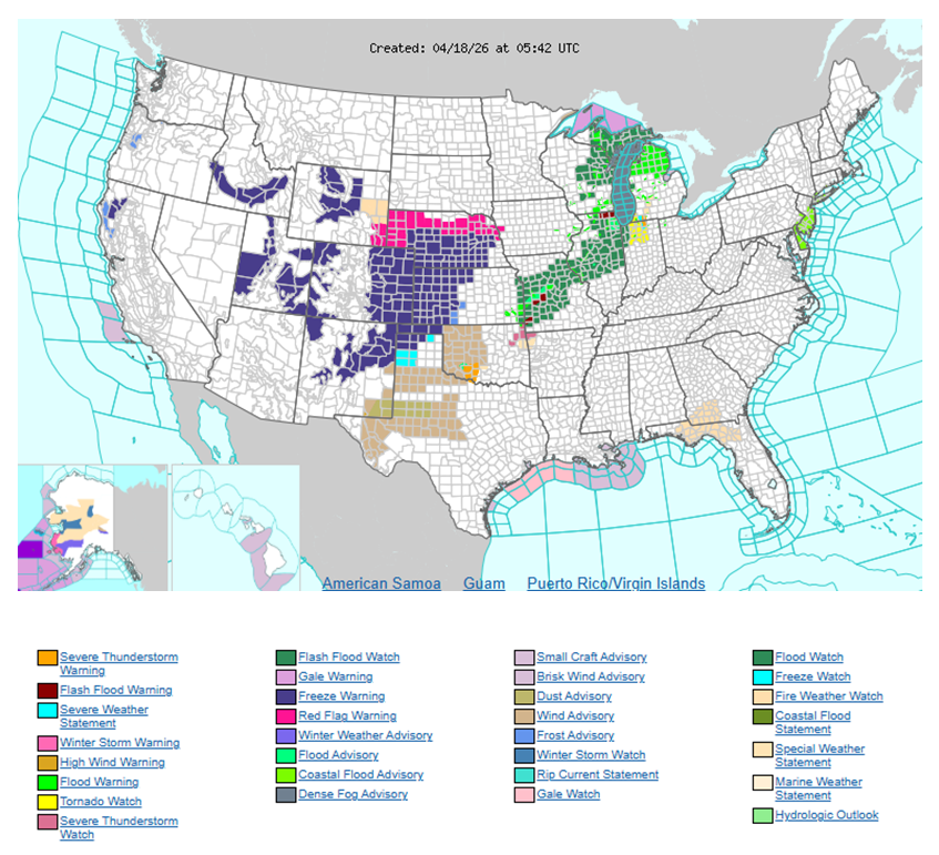 Severe Thunderstorms for the Center of the Nation; Fire Weather Concerns; Flooding Issues for the Great Lakes Region