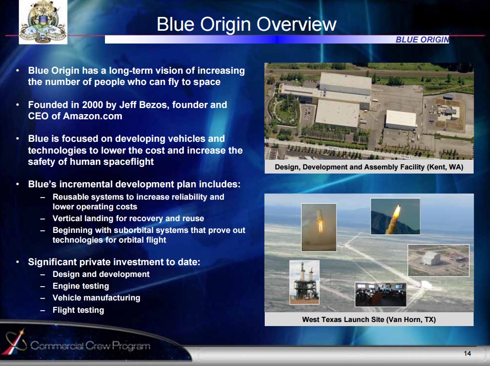 Blue Origin overview presented by NASA during a Commercial Crew Progress Status Update