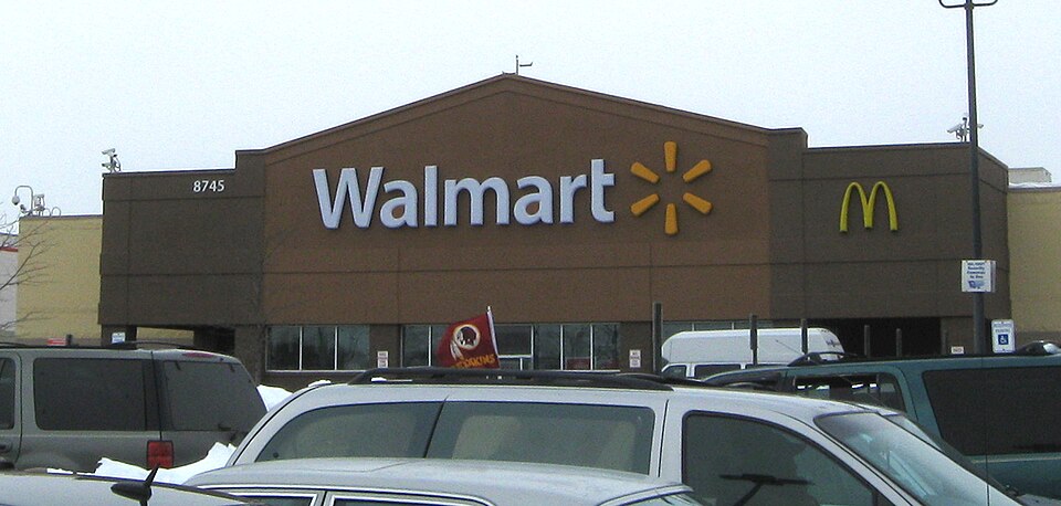 A recently renovated Walmart store in Clinton, Maryland, USA, now featuring the new company logo.