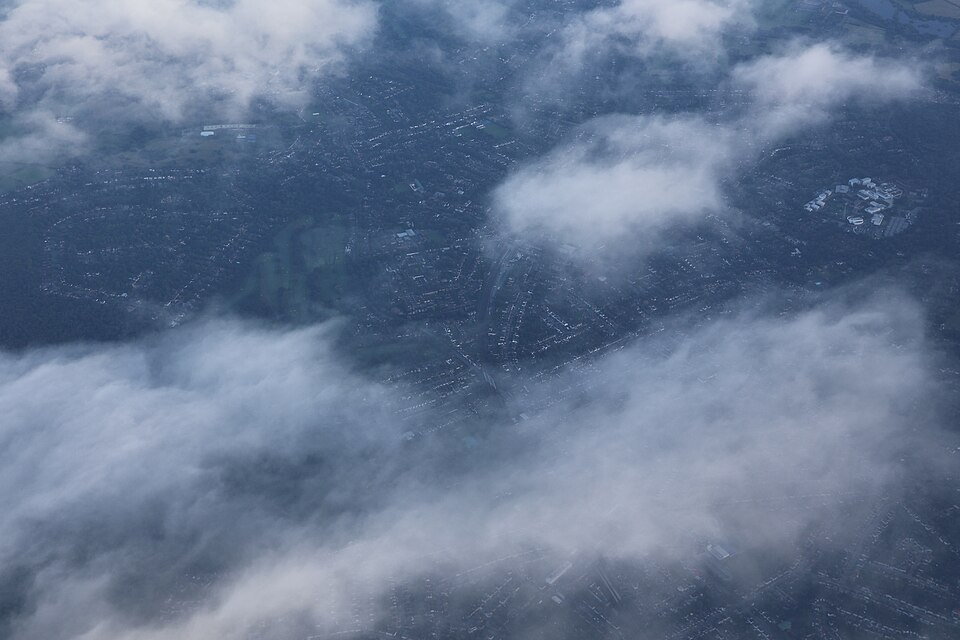 View of the London Metropolitan Area from the air in a Virgin Atlantic Airbus A330-900.
