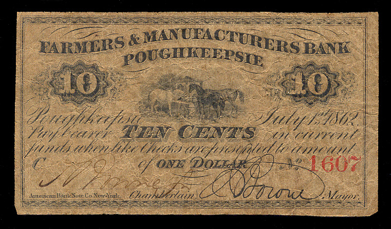 USA, GEORGIA, Savannah, Mechanics' Savings &amp; Loan Assoc., 10 cents, 1863?, P-nl, H-nl, poor $6.50 sold . 
  
USA, GEORGIA, Augusta, Union B., 5 dollars, H-GA70-G6a, 2.9.1854, cows, edge bite, pinhole, VG $20.00 sold 1/23/2010 .
  
USA, GEORGIA, Augusta, Union B., 10 dollars, H-GA70-G8a, 8.9.1854