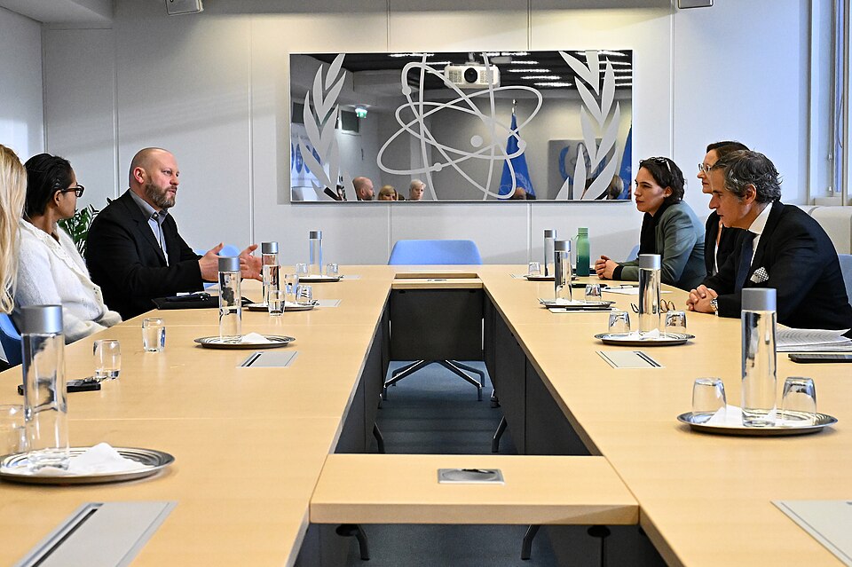 IAEA Director General Rafael Mariano Grossi and Jamie Cooke, General Manager Warner Bros. Discovery for Central Europe, Middle East &amp; Turkey, signs the agreement between the International Atomic Energy Agency and the Discovery Channel at the Agency headquarters in Vienna, Austria. 12 December 20