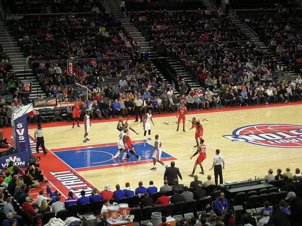 In-game action during the Atlanta Hawks vs. Detroit Pistons basketball game at The Palace of Auburn Hills in Auburn Hills, Michigan (United States). Atlanta won 106–103.