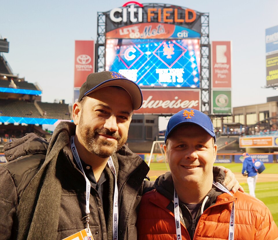 Jimmy Kimmel and Cousin Sal at Citi Field for NLCS Game 2 between the Cubs and Mets.