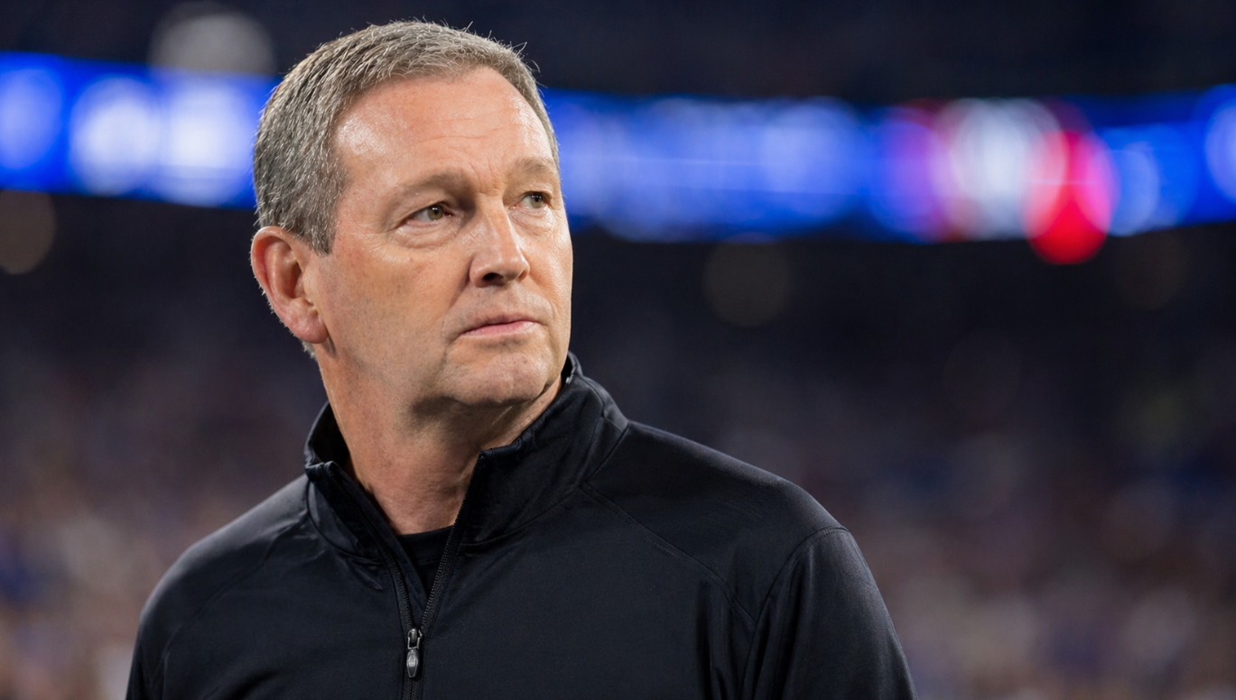 Mitch Barnhart in a dark pullover at a nighttime stadium