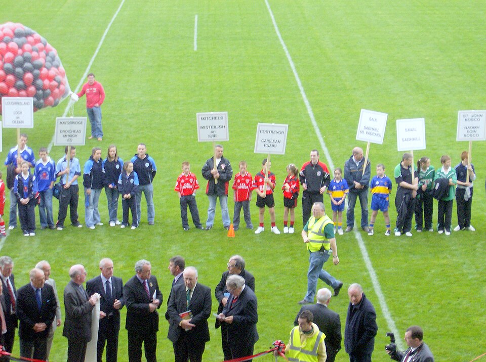 Ceremony to mark the reopening of Pairc Esler GAA pitch in Newry, Ireland on 8.10.2007