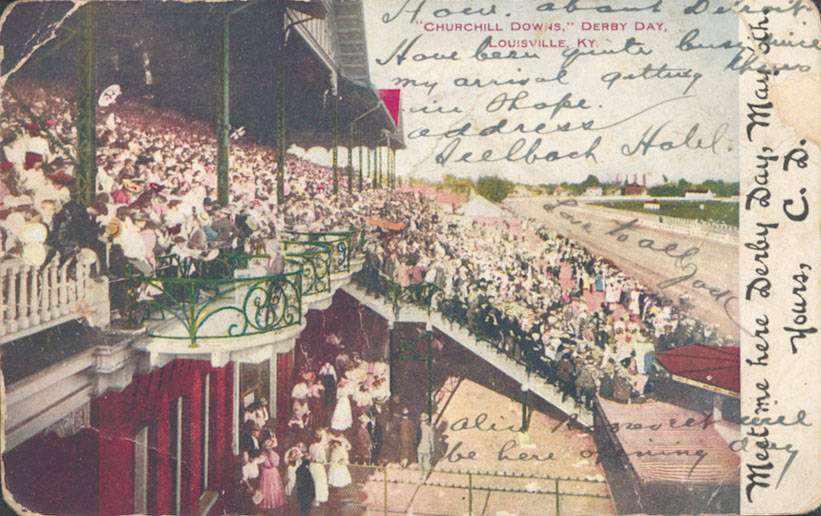 Postcard view of the stands at Churchill Downs.