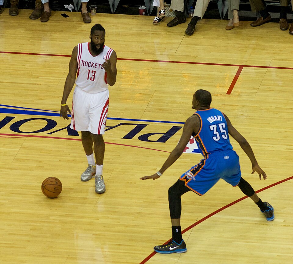 James Harden and Kevin Durant during game 6 first round playoffs