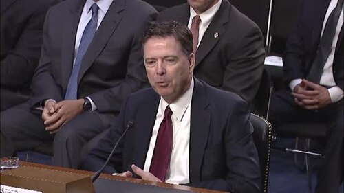 U.S. Senator Martin Heinrich (D-N.M.) questions Former FBI Director James Comey during a Senate Select Committee on Intelligence open hearing on Russian Federation efforts to interfere in the 2016 U.S. elections.