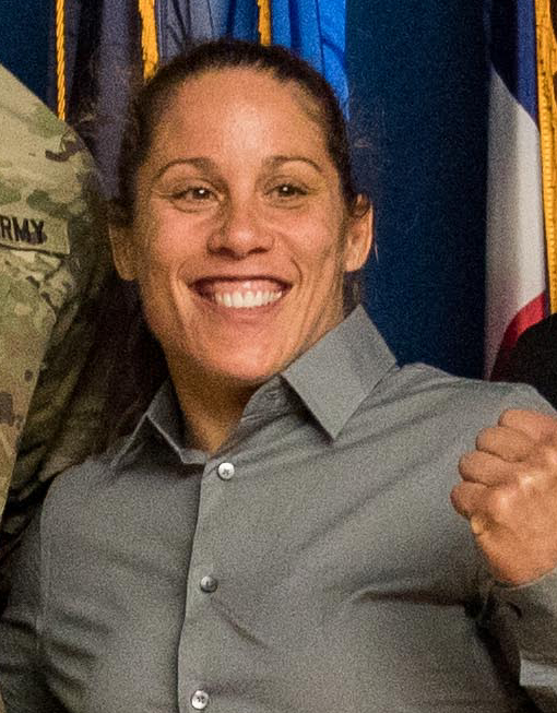 Liz Carmouche visiting service members stationed on Joint Base Myer-Henderson Hall at Rosenthal Theater on Joint Base Myer-Henderson Hall, Virginia, December 5, 2019