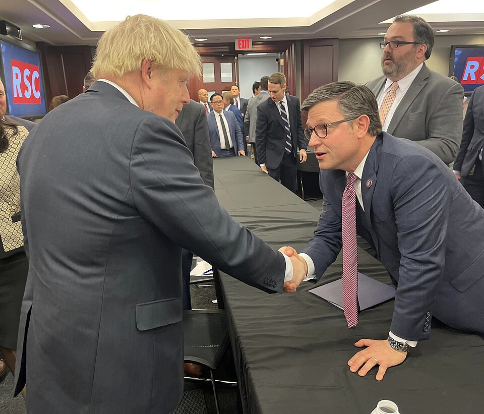 From Mike Johnson's Facebook."Former UK Prime Minister and Leader of the Conservative Party, Boris Johnson, was our special guest at the Republican Study Committee luncheon today. He spoke at length on important issues but said he could summarize his message in just three words: “God bless America!