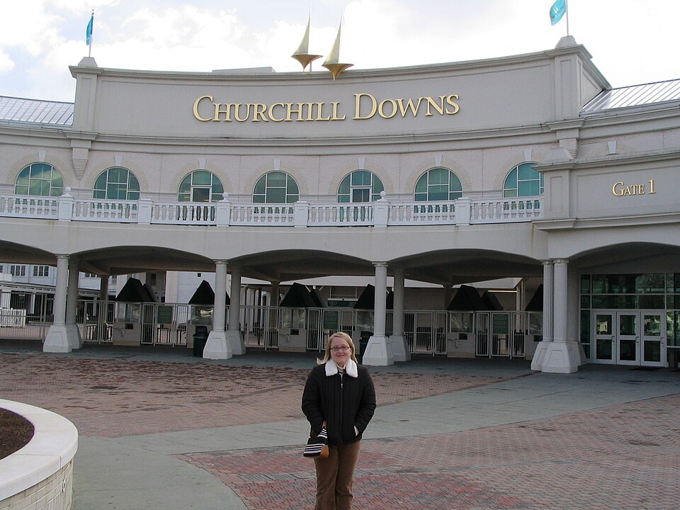 Churchill Downs, located on Central Avenue in south Louisville, Kentucky, United States, is a Thoroughbred racetrack most famous for hosting the Kentucky Derby annually. It officially opened in 1875, and held the first Kentucky Derby and the first Kentucky Oaks in the same year. Churchill Downs has