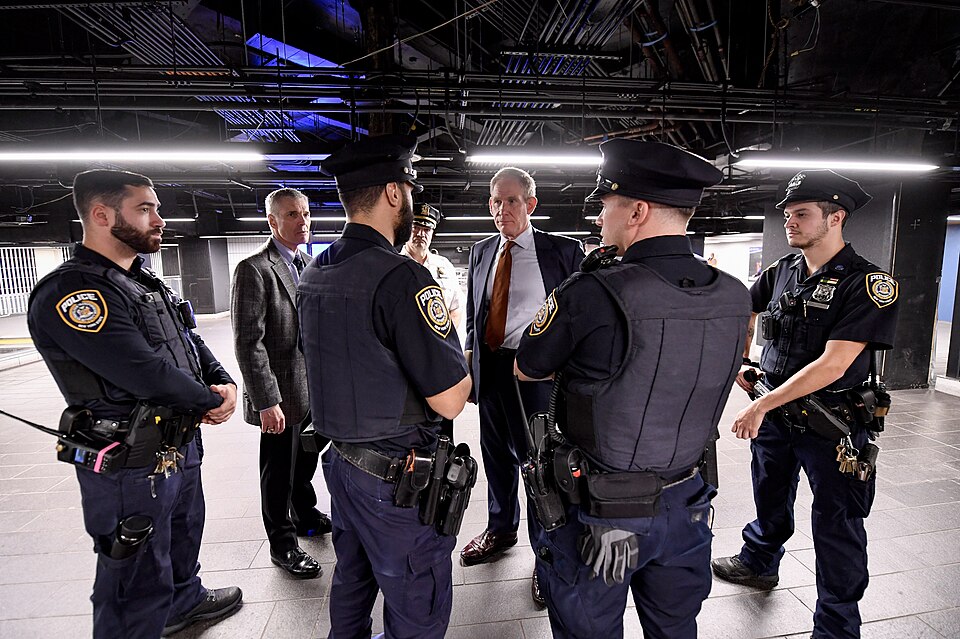 MTA Chair &amp; CEO Janno Lieber, MTA Chief of Police John Mueller, and NYPD Transit District 4 Captain William Haut walk through Grand Central-42 St Station on Monday, Oct 31, 2022 and discuss subway safety initiatives.
MTA Chief Safety Officer Patrick Warren, MTA Police Officers Robertson Hernande