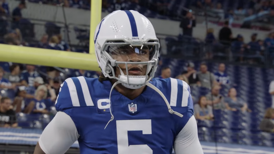 Indianapolis Colts quarterback, Anthony Richardson, during the 2023 season. Image is a screen shot of Youtube video ~ 0:21.