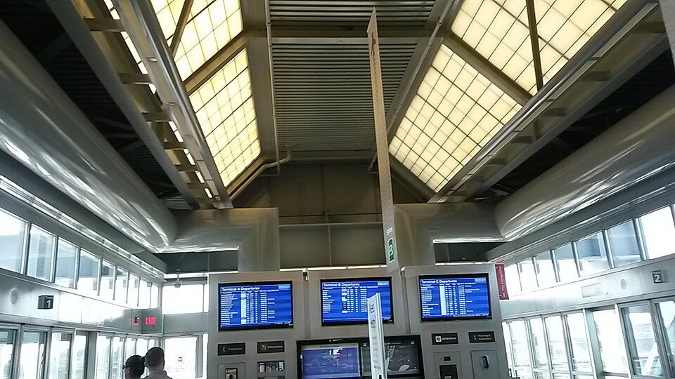 Inside the Airtrain P3 Station at Newark Liberty International Airport.