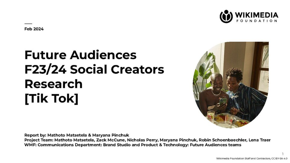 Part of the Wikimedia Foundation Future Audiences work in F23/24. This report shares insights from conversations with knowledge-sharing TikTok creators: Exploring audience trust-building strategies and perspectives on Wikipedia usage within the app