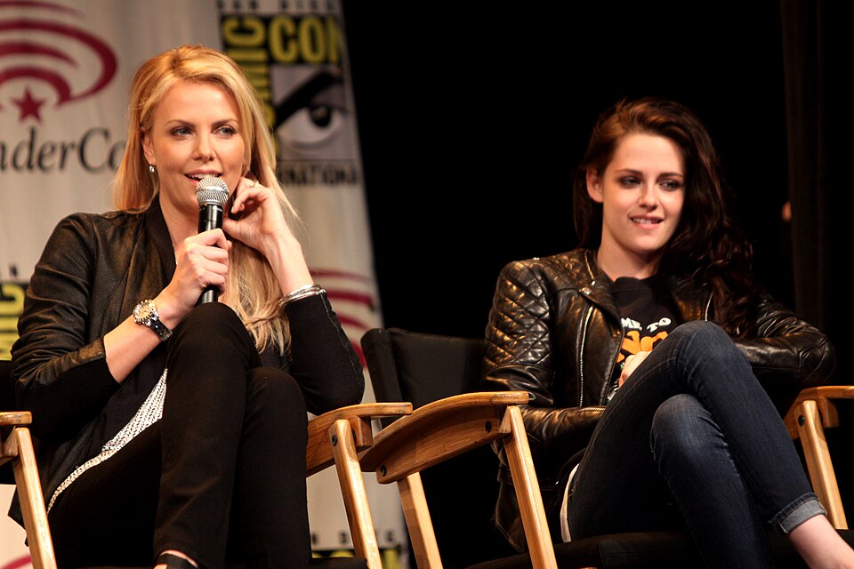 Kristen Stewart and Charlize Theron speaking at Wondercon 2012 in Anaheim, California on March 17, 2012.
