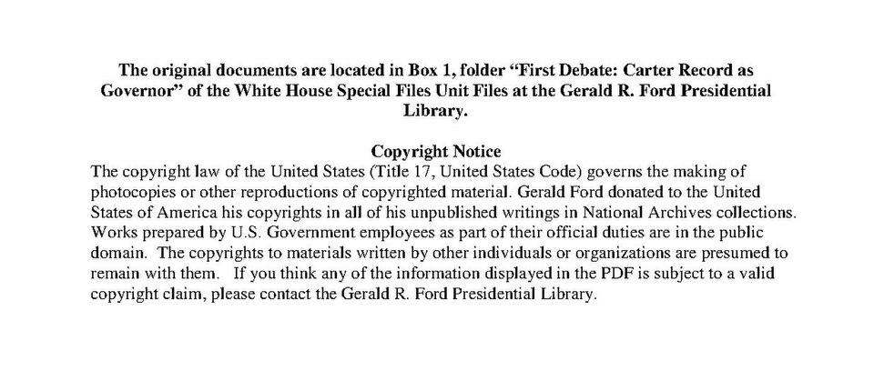 Carter Record as Governor (Gerald Ford and Jimmy Carter 1st debate).
