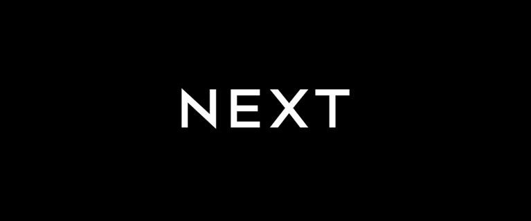 Next logo as of April 2022 stylized with black background and white text.