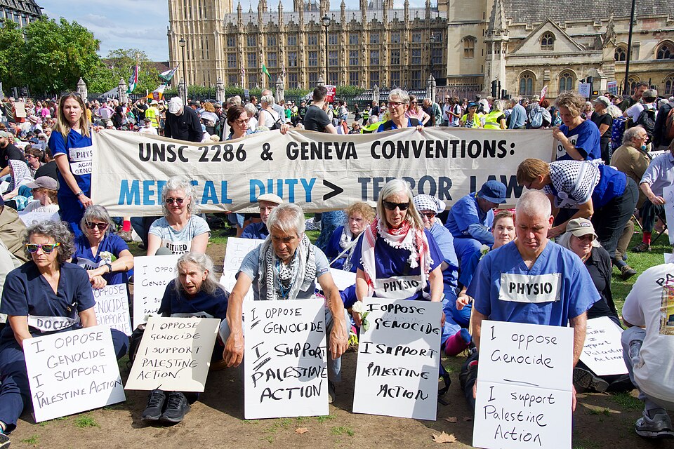 The Defend Our Juries / Palestine Action Protest in London on the 6th of September.