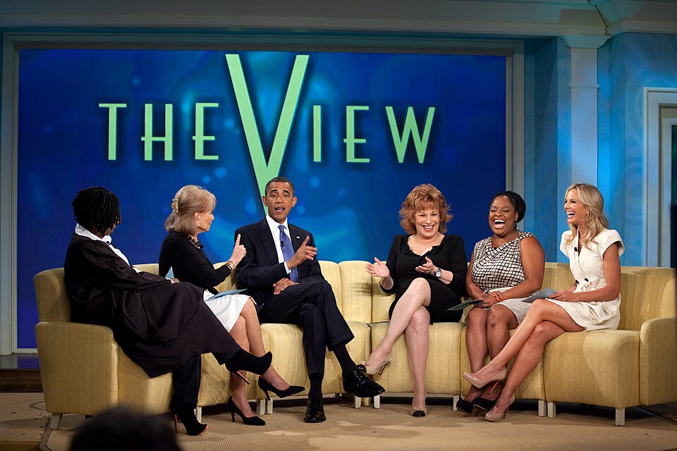 President Barack Obama records an episode of The View at ABC Studios in New York, N.Y., July 28, 2010. Pictured, from left, are Whoopi Goldberg, Barbara Walters, Joy Behar, Sherri Shepherd, and Elisabeth Hasselbeck.