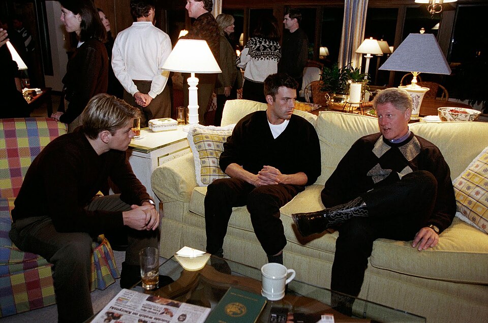 Matt Damon, Ben Affleck and Bill Clinton during Good Will Hunting screening at Camp David