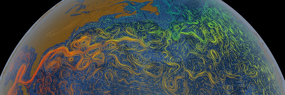 Visualisation of the Gulf Stream stretching from the Gulf of Mexico to Western Europe.