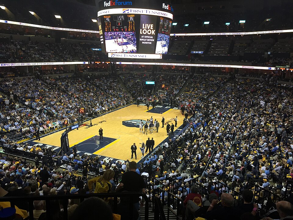 Photo of the FedExForum in Memphis, TN during a Memphis Grizzlies basketball game.