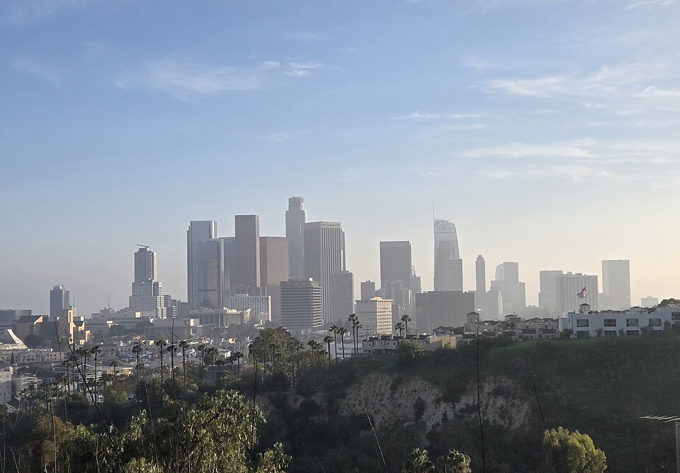 Downtown L.A. from Dodger Stadium in daylight, Chicago Cubs at Los Angeles Dodgers, (April 12, 2025)