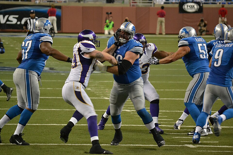 Game action during the football game between the Detroit Lions and Minnesota Vikings at Ford Field