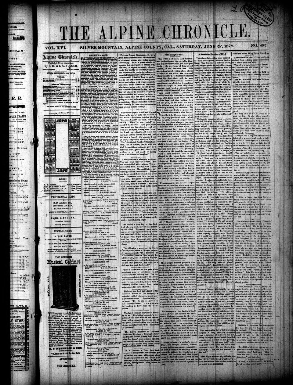Note: Blurs, skew, and tears inherent to microfilm
The Bridgeport Chronicle-Union newspaper and its predecessors served the town of Bridgeport, CA from approximately 1880s-1950s.
Microfilm provided by the California State Library, in partnership with the California Newspaper Microfilm Archive.
For a
