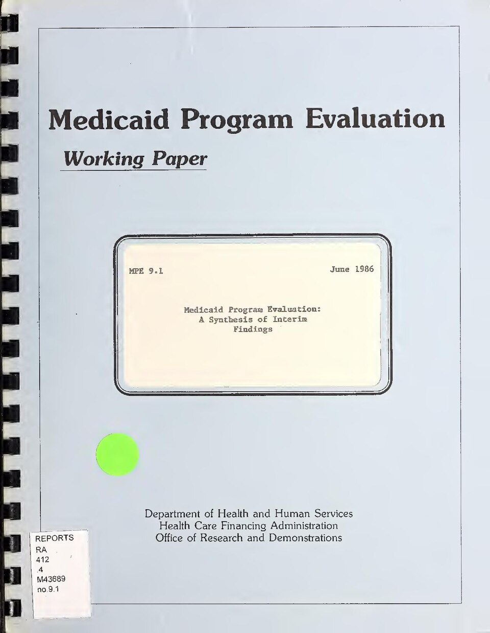 Developed by the Urban Institute under Health Care Financing Administration contract no. 500-83-0058 with James Bell and Associates
"June 1986."
"Project Officer: Gerald Adler, Health Care Financing Administration."
Subjects: Medicaid