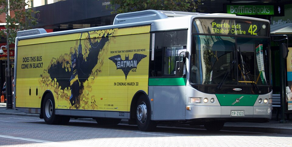 Transperth Volgren CR228L bodied Volvo B7RLE (TP2322) with BATMAN advertising