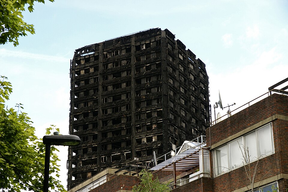 The charred remains after the tragic fire at the Grenfell Tower, west London.