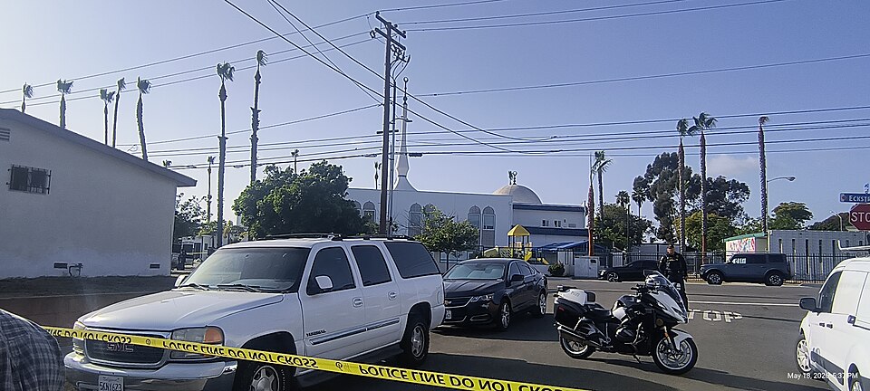 Islamic Center of San Diego a few hours after the 2026 shooting.