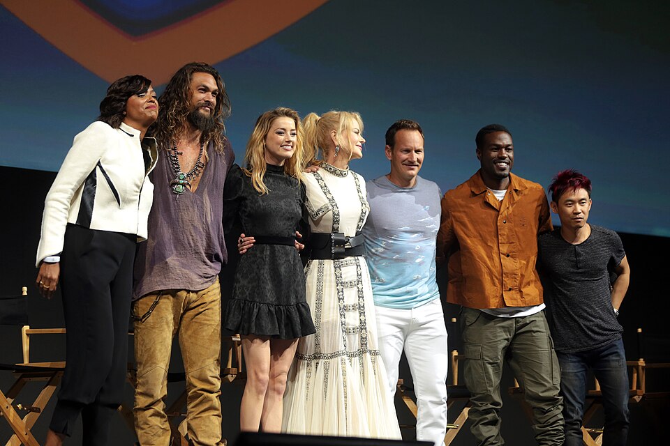 Aisha Tyler, Jason Momoa, Amber Heard, Nicole Kidman, Patrick Wilson, Yahya Abdul-Mateen II and James Wan speaking at the 2018 San Diego Comic Con International, for "Aquaman", at the San Diego Convention Center in San Diego, California.
Please attribute to Gage Skidmore if used elsewhere.