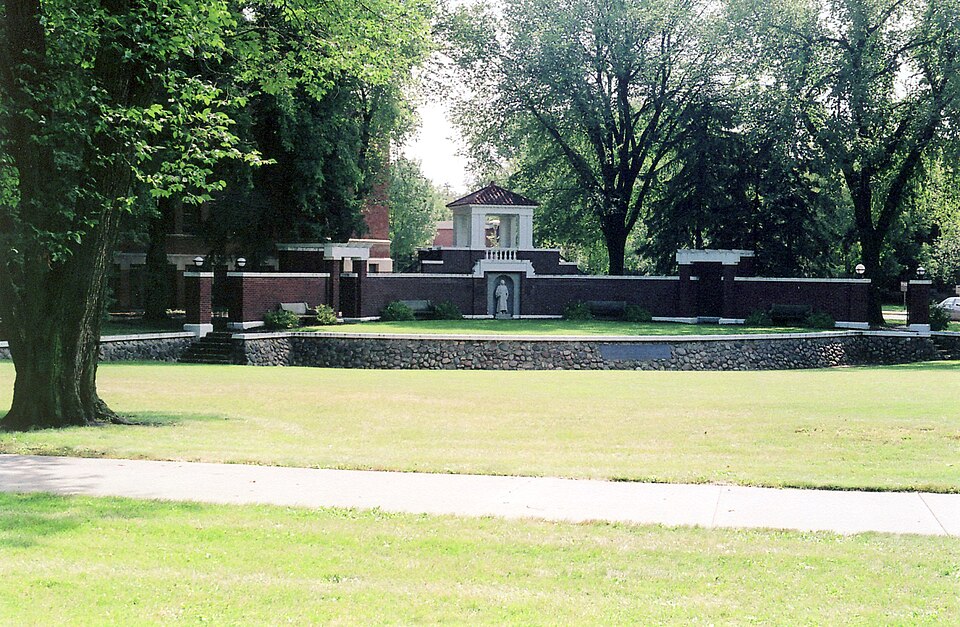 (1 in a multiple picture set)This was the setting for graduation ceremonies and other functions such as the Hobo Day Party.  It was right behind what was then the library but is now Solberg Hall.