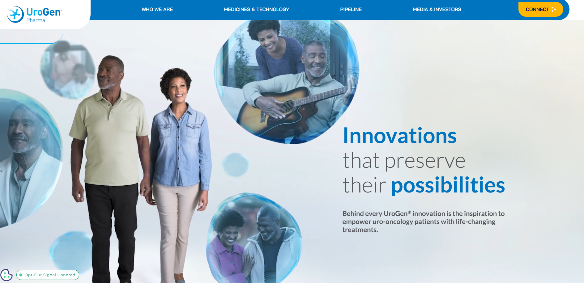 Website screenshot showing UroGen Pharma’s homepage branding and patient-focused message. The image may be used as editorial context for a news story about the company’s share sale or investor-related developments.