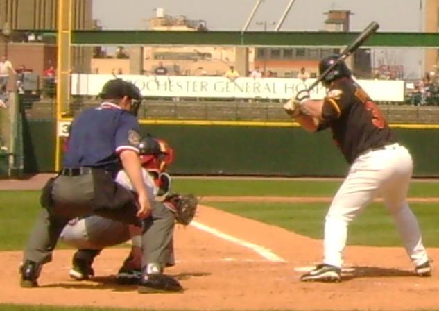 Brian Buscher bats for the Rochester Red Wings versus the Richmond Braves 4/24/08.  03:26, 3 May 2008 . . Phil5329 . . 633×448 (36 KB)