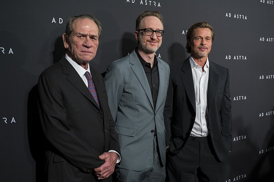 From left to right, actor Tommy Lee Jones, film producer, co-writer, and director James Gray, and actor Brad Pitt arrive on the red carpet for a screening of the film "Ad Astra" at National Geographic Society, Monday, September 16, 2019 in Washington. The film stars Pitt, Jones, Ruth Negga, Liv Tyle
