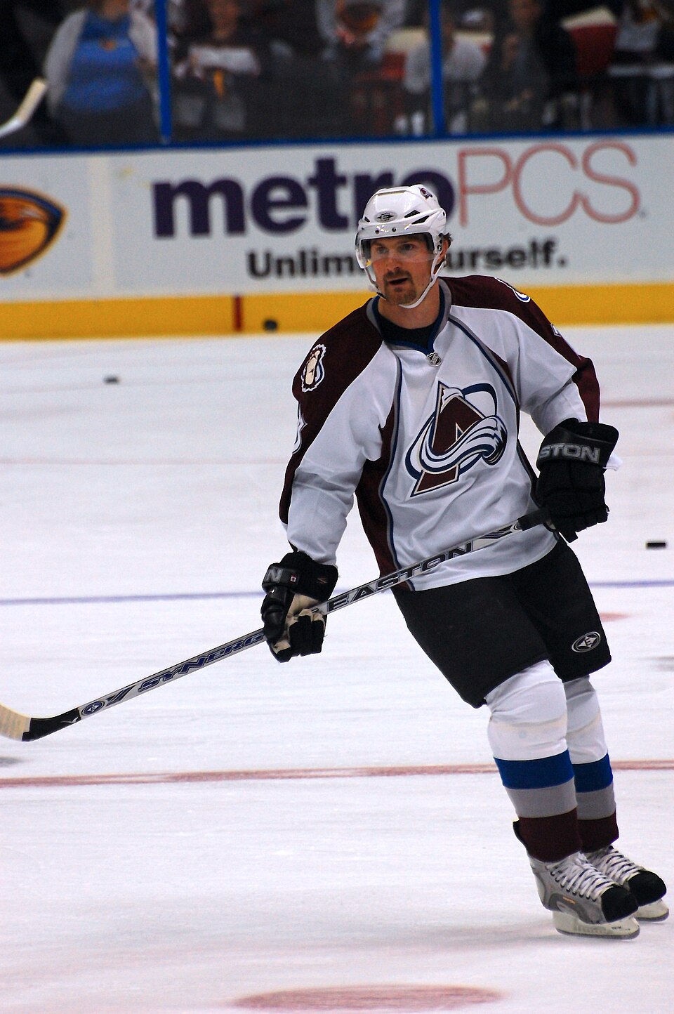 Milan Hejduk, Czech ice hockey player of the Colorado Avalanche 

Picture taken during the warmups of the Avalanche-Thrashers game at the Philips Arena, on March 11th, 2008.