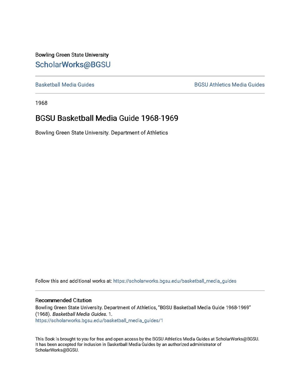 A media guide for the men's basketball team of Bowling Green State University