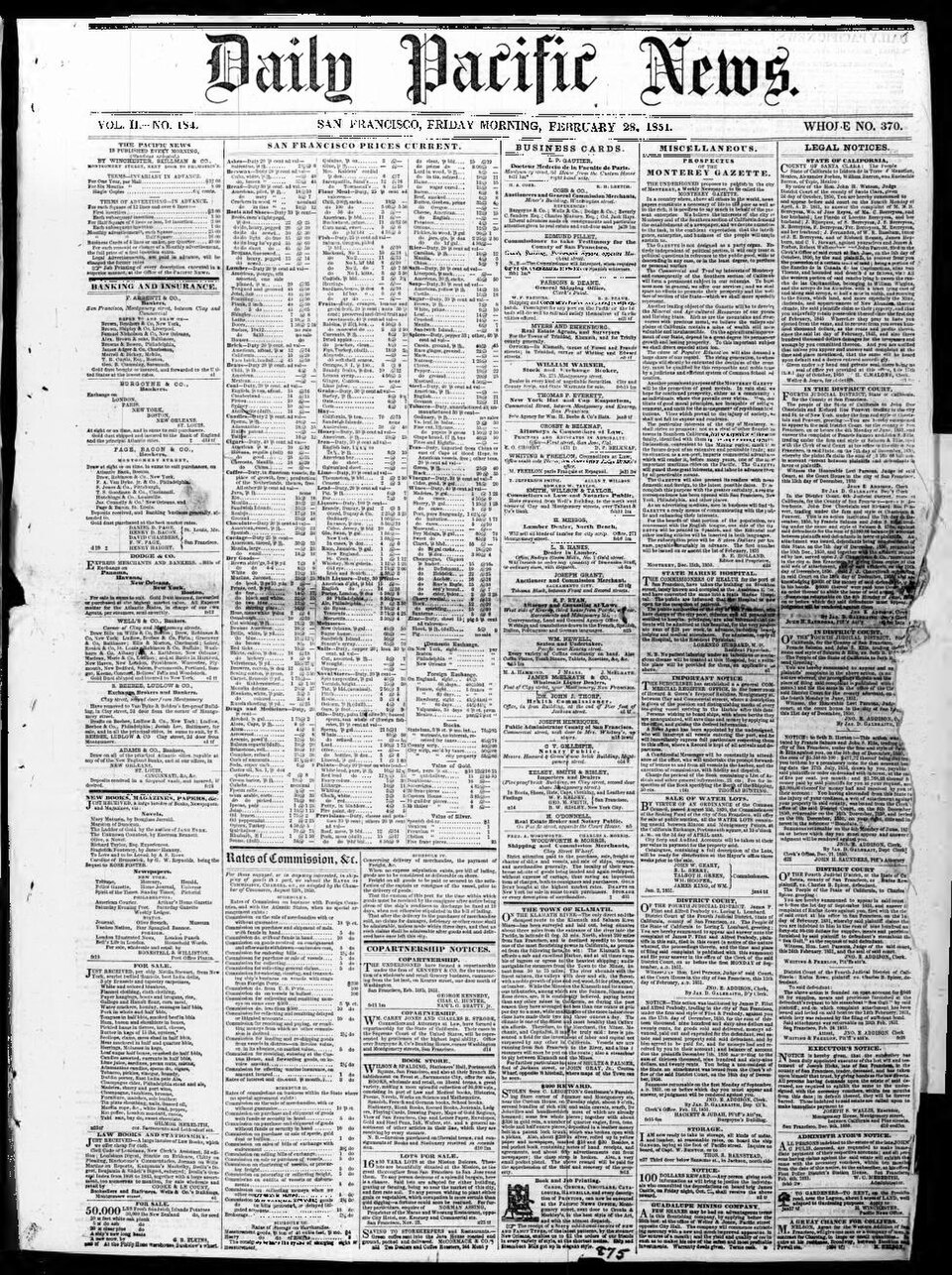 1849-1851 California newspaper
Microfilm provided by Marshall Gold Discovery State Historic Park and The Bancroft Library, in partnership with the California Newspaper Microfilm Archive
For additional information see <a href="https://californiarevealed.org/islandora/object/cavpp%3A117299" rel="no