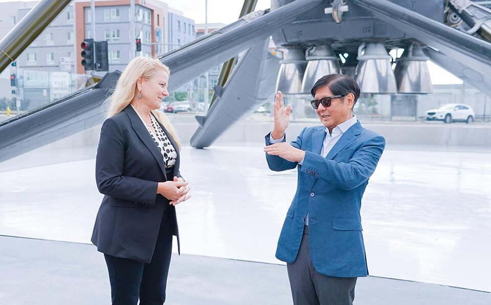 SpaceX President and COO Gwynne Shotwell receives Philippine President Bongbong Marcos at the SpaceX headquarters in Hawthorne, California, United States, on November 19, 2023.