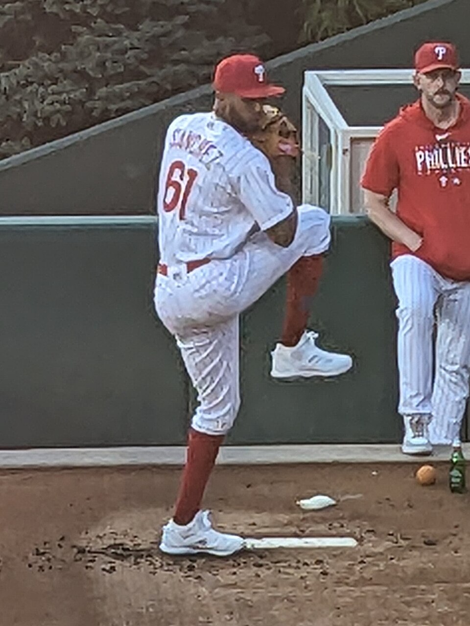 Cristopher Sanchez warming up before his start against the Braves on September 13th 2023 at Citizens Bank Park