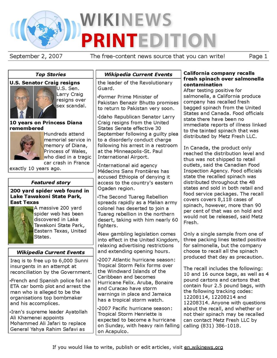 n:Wikinews:Print edition for September 2, 2007.