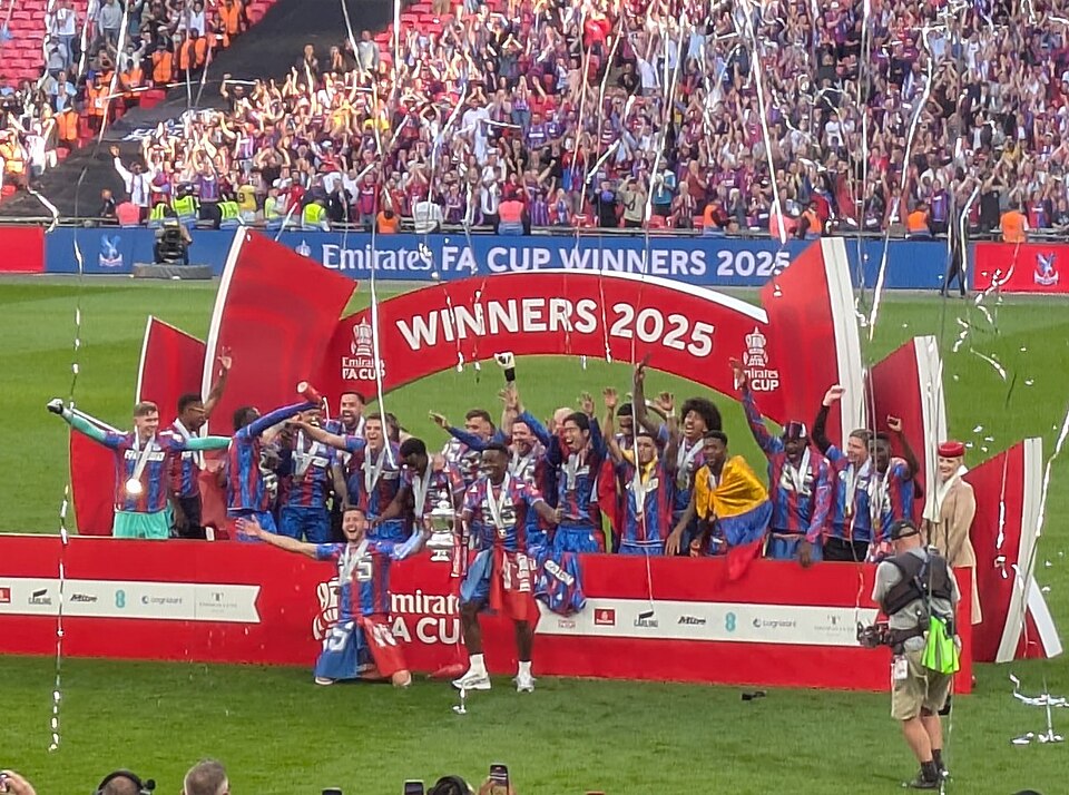 Crystal Palace celebrating winning the 2025 FA Cup