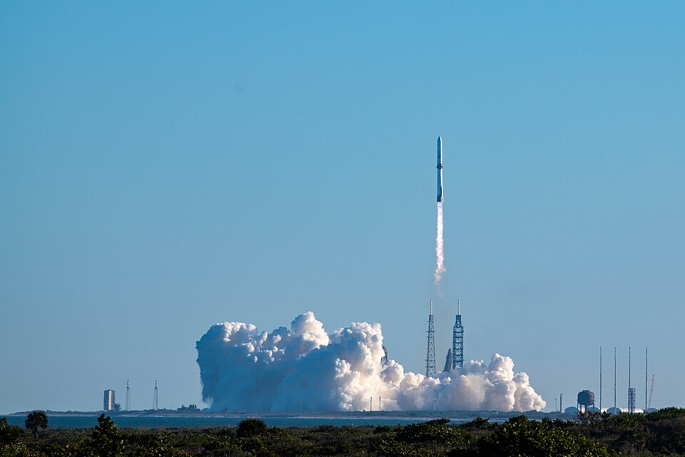 A New Glenn rocket launches from Space Launch Complex 36 at Cape Canaveral Space Force Station, Florida, Nov. 13, 2025. New Glenn can carry more than 13 metric tons to geostationary transfer orbit (GTO) and 45 metric tons to low Earth orbit (LEO). (U.S. Space Force photo by Staff Sergeant Samuel Bec