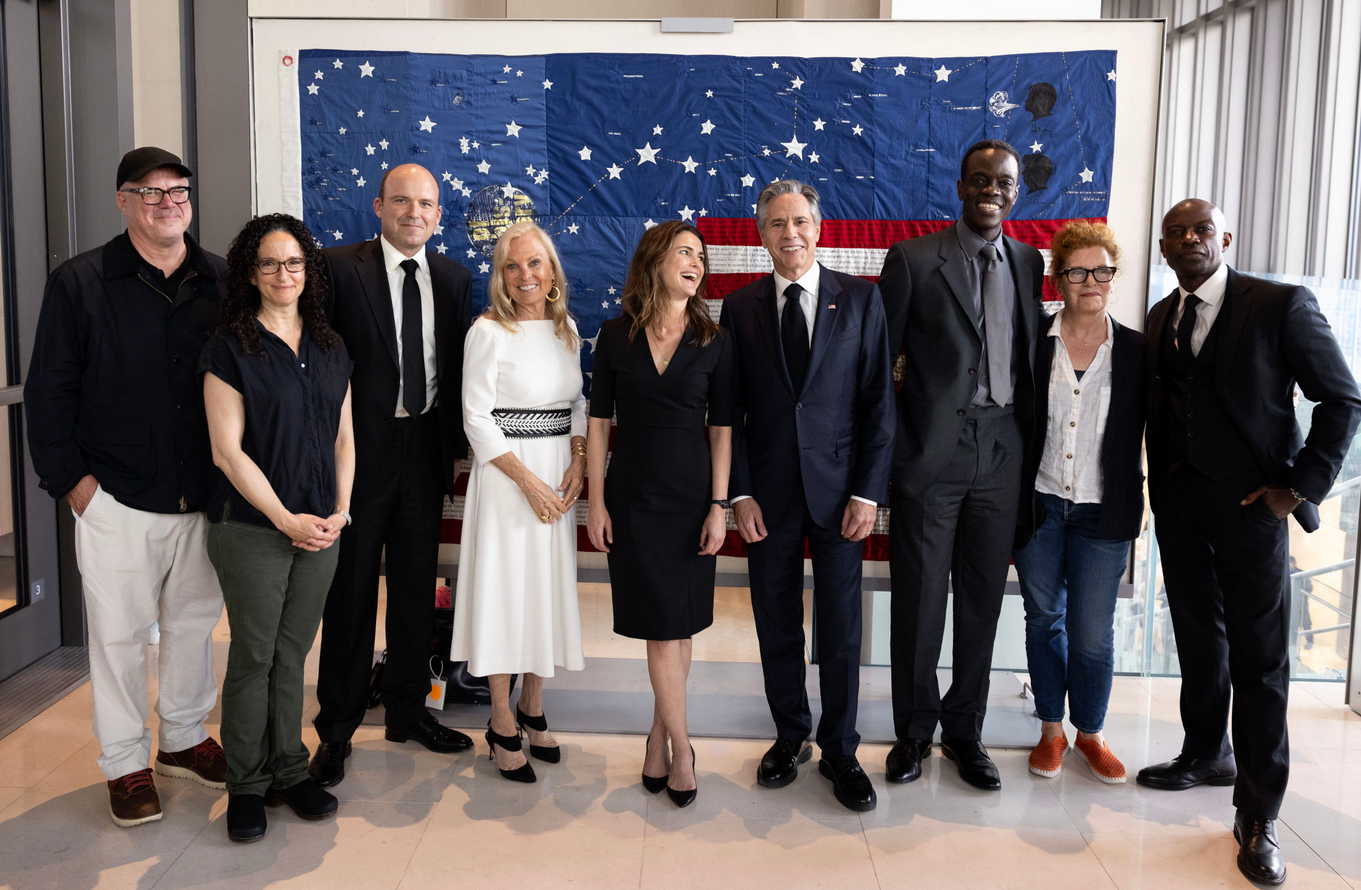 Then-Secretary of State Antony Blinken and Ambassador Jane Hartley met the cast and producers of The Diplomat at the US Embassy in London in 2023