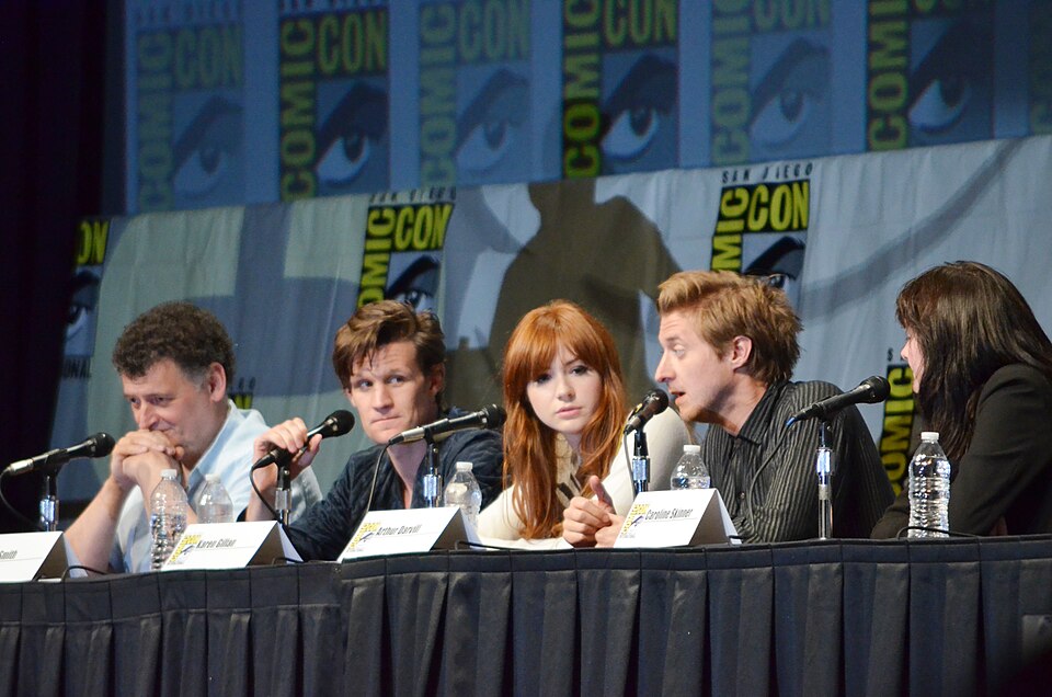 Steven Moffat, Matt Smith, Karen Gillan, Arthur Darvill and Beth Willis at the Dr. Who panel at Comic-Con 2012